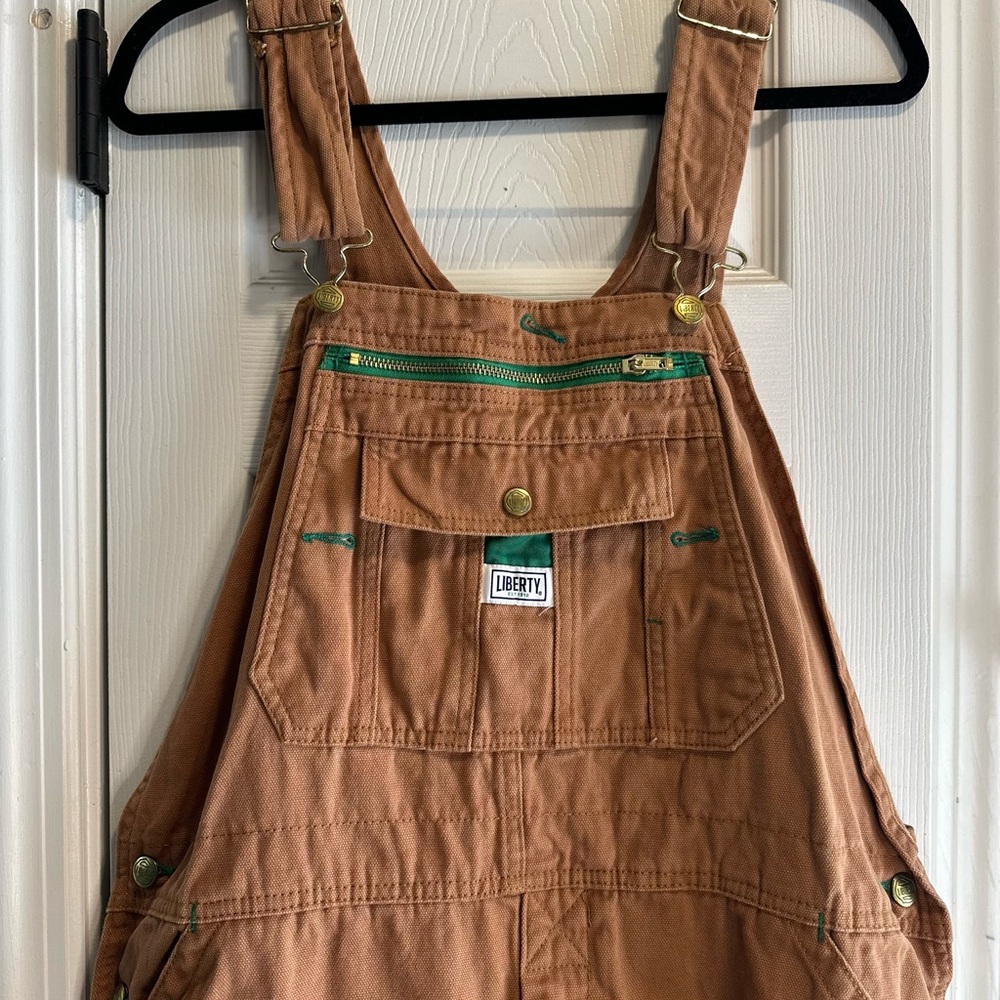 Liberty Duck Bib Tan Overalls with Green Details